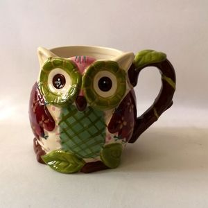 Pier 1 Imports Large Colourful hand-painted Dolomite Olli the Owl Coffee Tea Mug